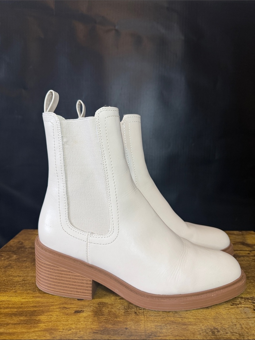 jf j.ferrar White Chelsea Ankle Boots with Tan Block Heel